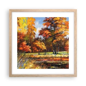 Plagát v ráme zo svetlého duba - Krajinka v zlatej a hnedej - 40x40 cm