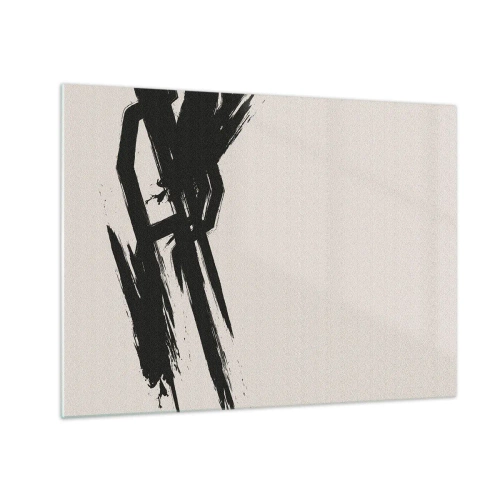 Obraz na skle - Dynamický ťah čiernym štetcom na svetlom pozadí - 70x50cm - Nezastaviteľná hybnosť - Moderná nástenná dekorácia do obývacej izby a spálne ARTTOR