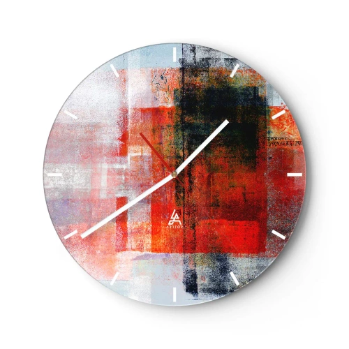 Nástenné hodiny - Abstraktné geometrické tvary v odtieňoch červenej - 30x30cm - Žiariaca kompozícia - Moderná nástenná dekorácia do obývacej izby, kuchyne a spálne ARTTOR