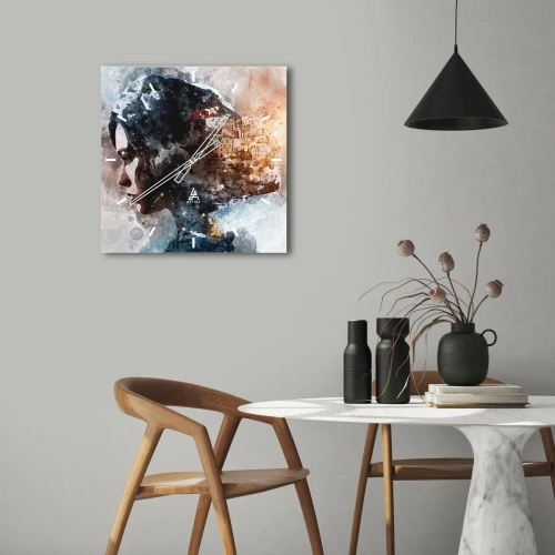 Nástenné hodiny - Príbeh o dievčati s mestom v pozadí - 30x30 cm