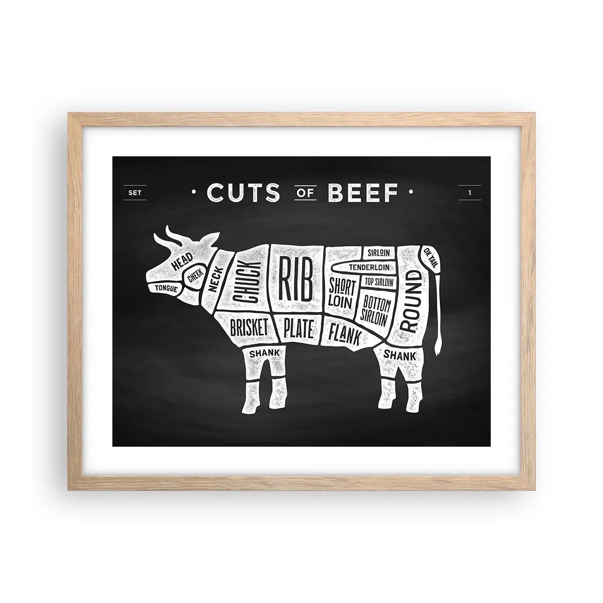 Plagát v ráme zo svetlého duba - Šlabikár mäsiara - 50x40 cm