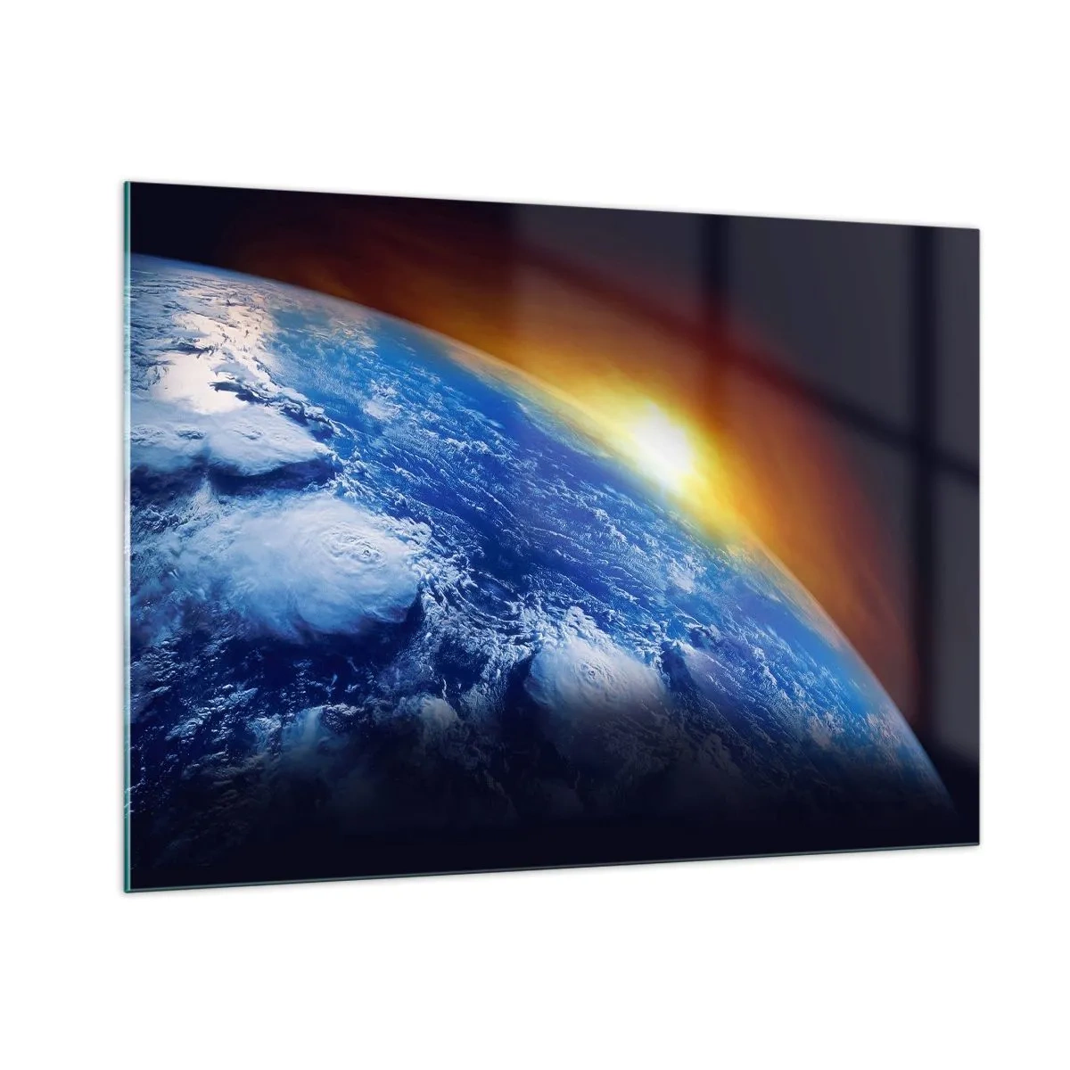 Obraz na skle - Východ slnka nad modrou planétou - 100x70 cm