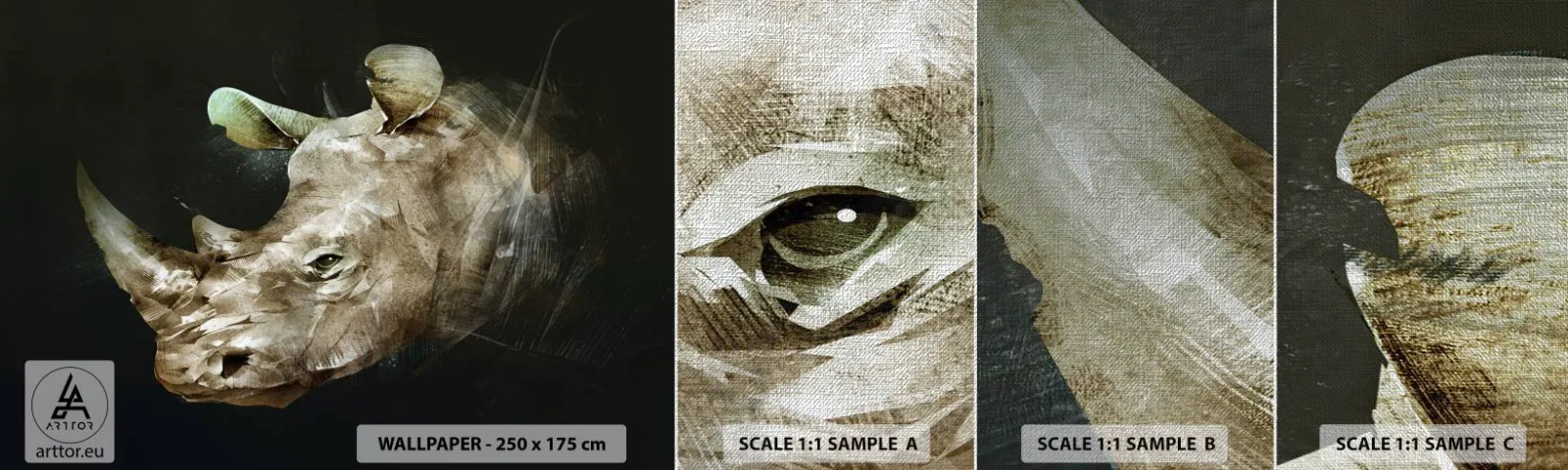 Vzorka fototapety Premium Canvas - Skutočne mužná sila - Abstrakcia, Nosorožec, Zvieratá - 100x30 cm