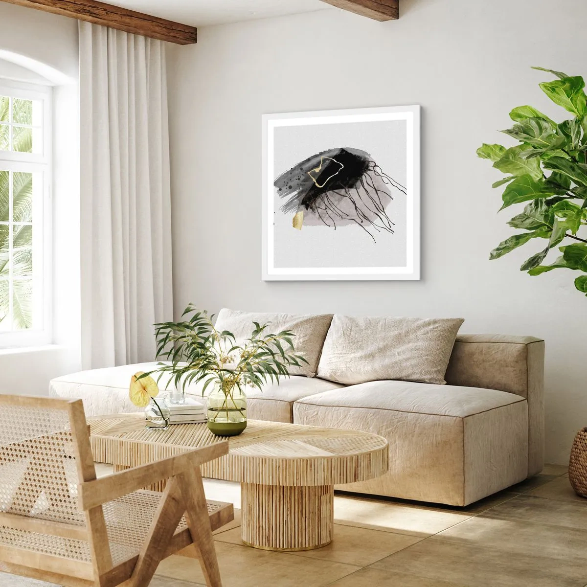 Plagát v bielom ráme - V čiernej a zlatej - 60x60 cm