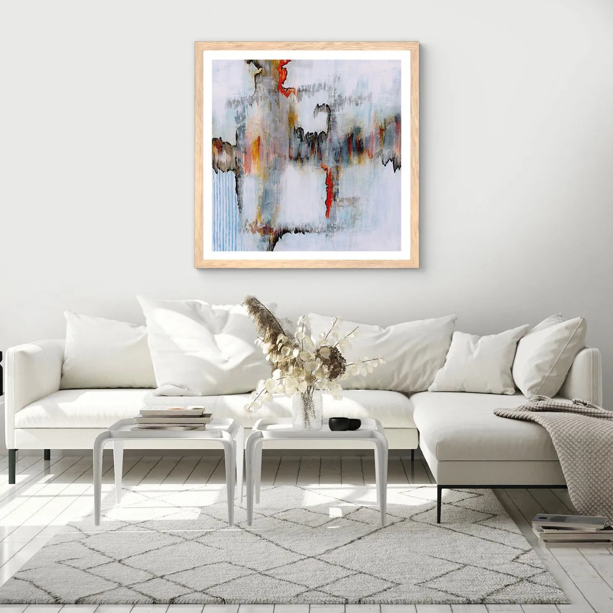 Plagát v ráme zo svetlého duba - Paličkou po vode - 60x60 cm