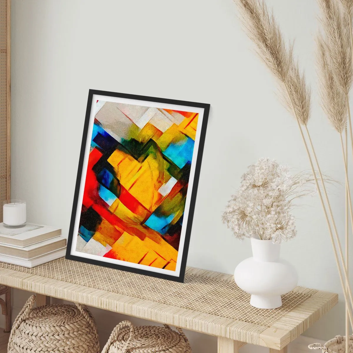 Plagát v čiernom ráme - Abstraktné geometrické tvary v intenzívnych farbách - 50x70cm - Viacfarebný mix - Moderná nástenná dekorácia do obývacej izby a spálne ARTTOR