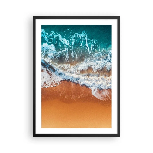 Plagát v čiernom ráme - Letecký pohľad na oceánske vlny a pláž - 50x70cm - Vždy pár - Moderná nástenná dekorácia do obývacej izby a spálne ARTTOR