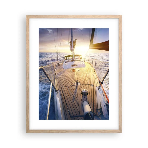 Plagát v ráme zo svetlého duba - Bežiaca po vlnách - 40x50 cm