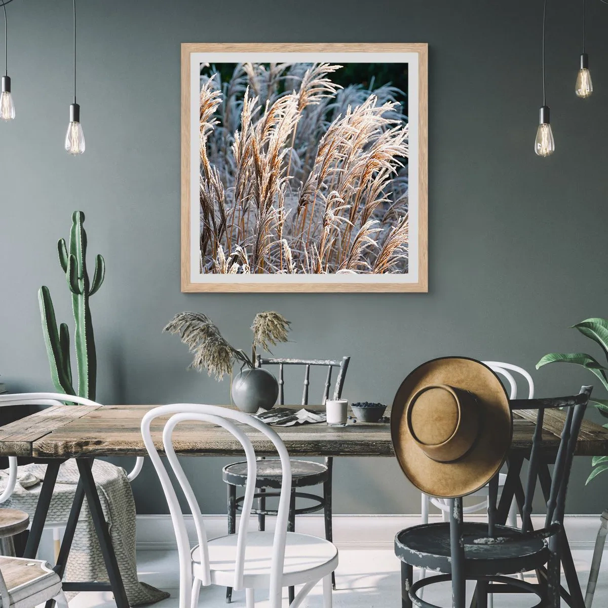 Plagát v ráme zo svetlého duba - Mrazom pokryté - 30x30 cm