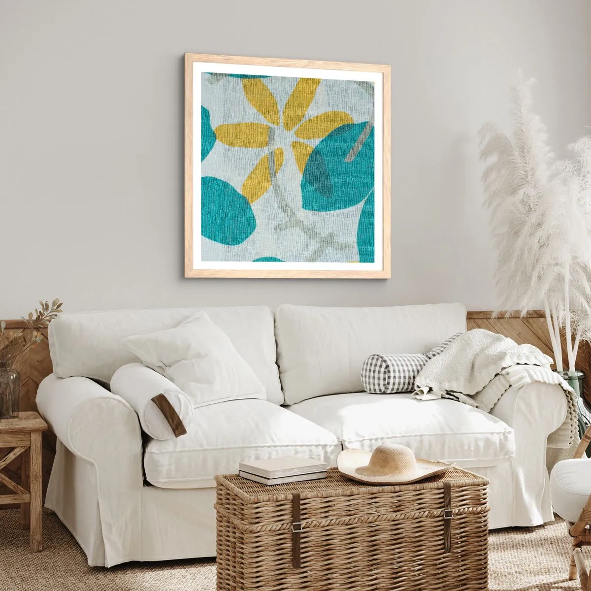 Plagát v ráme zo svetlého duba - Medzi azúrovými listami - 60x60 cm