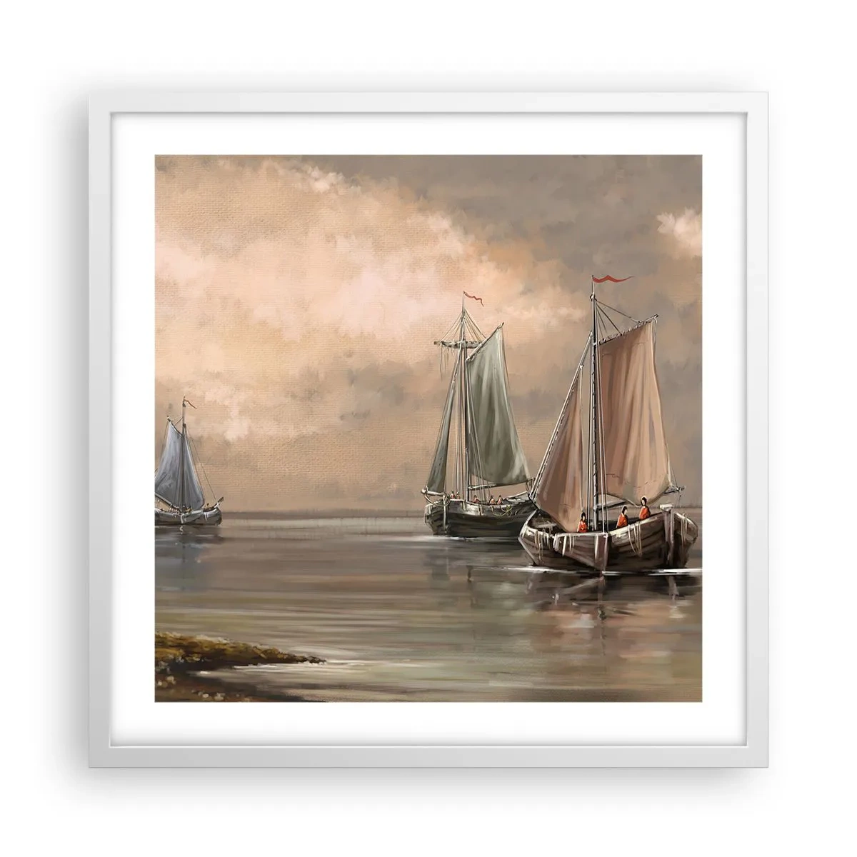 Plagát v bielom ráme - Návrat námorníkov - 50x50 cm