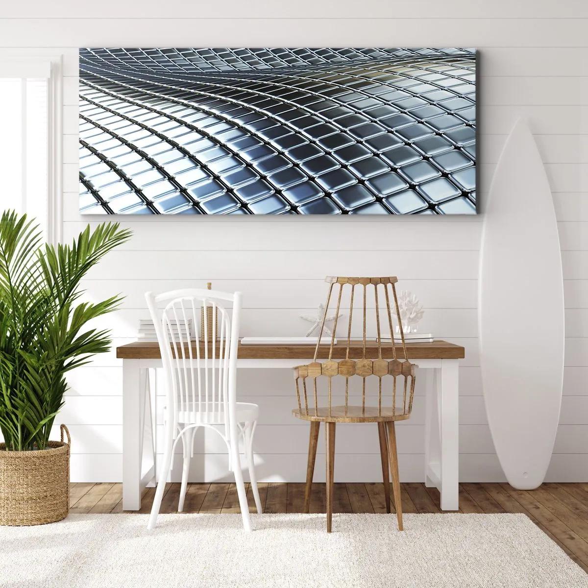 Obraz na plátne - Kovová strieborná vlna - 100x40 cm
