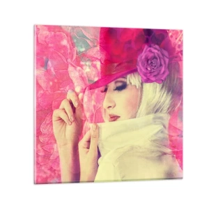Obraz na skle - Retro portrét v ružovej hmle - 40x40 cm