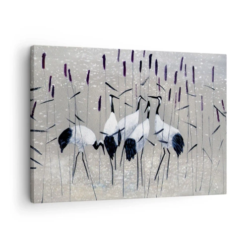 Obraz na plátne - Volavky v tráve na pokojnom pozadí - 70x50cm - Medzi svojimi - Moderná nástenná dekorácia do obývacej izby a spálne ARTTOR