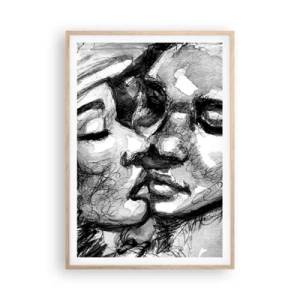 Plagát v ráme zo svetlého duba - Nežný okamih - 70x100 cm