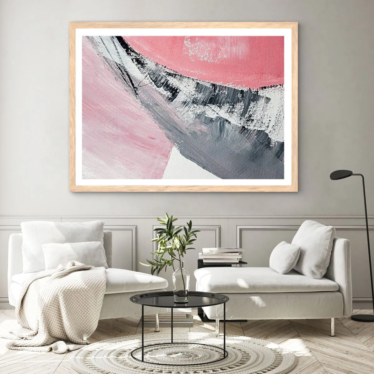 Plagát v ráme zo svetlého duba - Zladená kompozícia - 100x70 cm