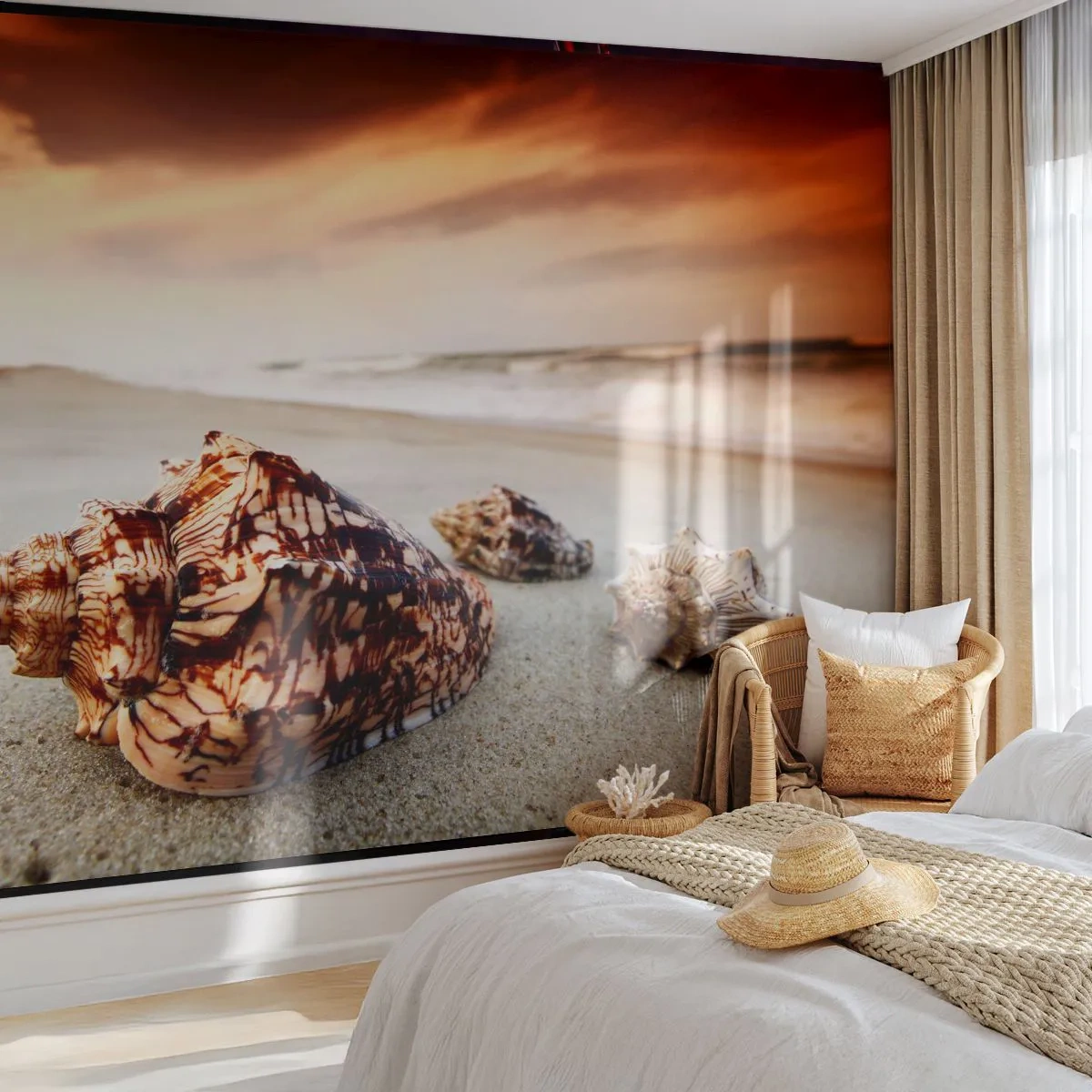 Fototapeta Premium Sand - Vyhnankyne vĺn - Krajina, More, Mušle - 400x280 cm