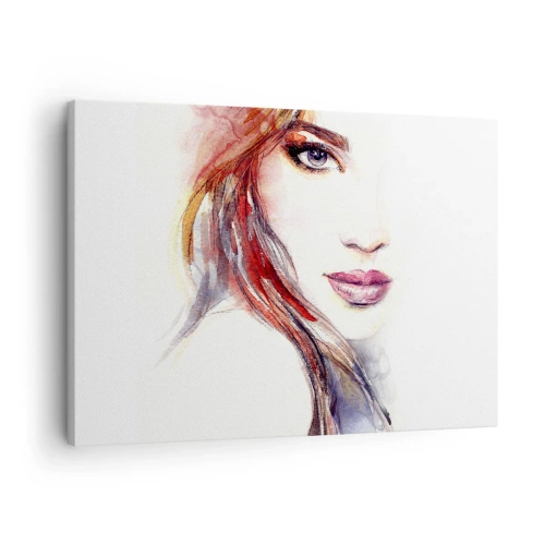 Obraz na plátne - Jemný akvarel ženskej tváre s výrazným pohľadom. - 70x50cm - Vademecum - poď so mnou - Moderná nástenná dekorácia do obývacej izby a spálne ARTTOR