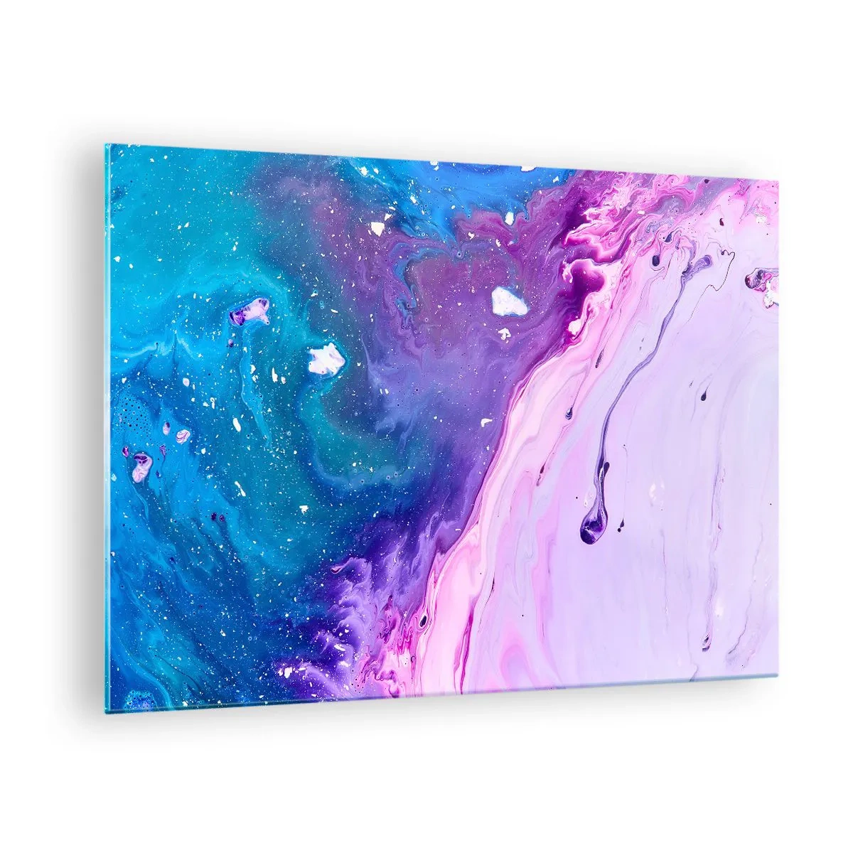 Obraz na skle - Abstraktná kompozícia so zmesou fialovej, modrej a ružovej farby. - 70x50cm - Yin a yang - Moderná nástenná dekorácia do obývacej izby a spálne ARTTOR