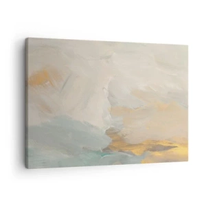 Obraz na plátne - Jemné abstraktné ťahy v odtieňoch bielej a zlatej - 70x50cm - Abstrakcia – krajina nehy - Moderná nástenná dekorácia do obývacej izby a spálne ARTTOR