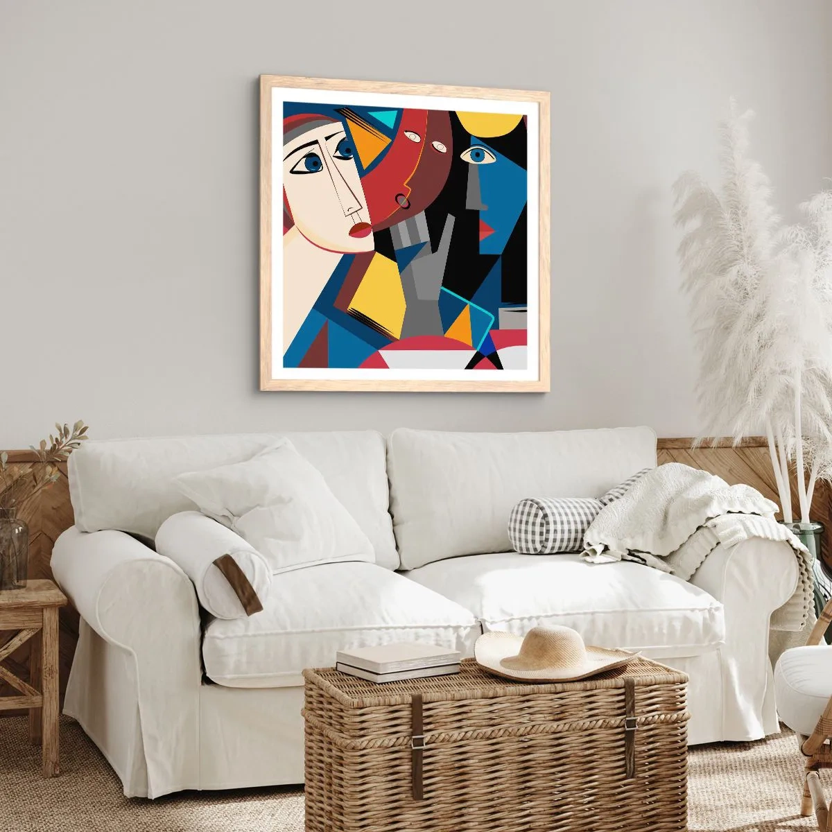Plagát v ráme zo svetlého duba - Konverzácia kubistov - 40x40 cm