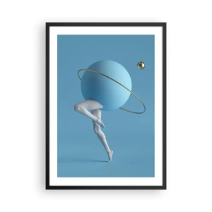 Plagát v čiernom ráme - Postava s planétou namiesto hlavy v surrealistickej kompozícii - 50x70cm - Šialenstvo planét - Moderná nástenná dekorácia do obývacej izby a spálne ARTTOR