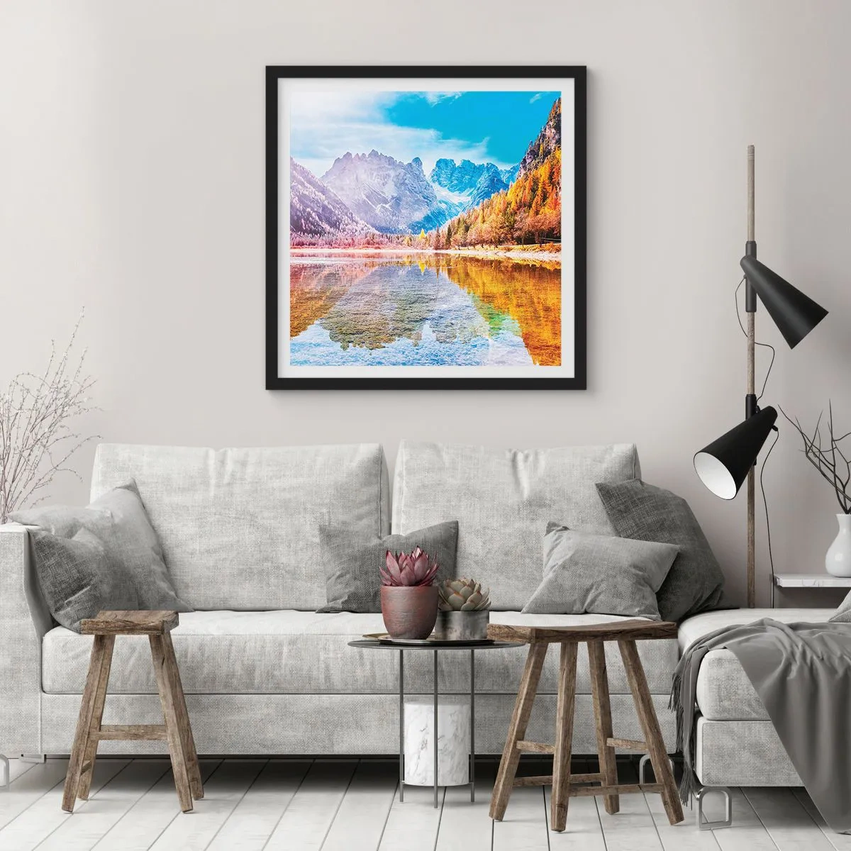 Plagát v čiernom ráme - A v horách už je jeseň - 30x30 cm