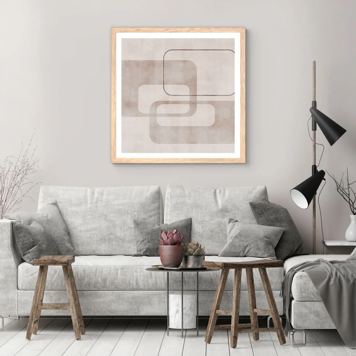 Plagát v ráme zo svetlého duba - Geometrická fúga - 60x60 cm