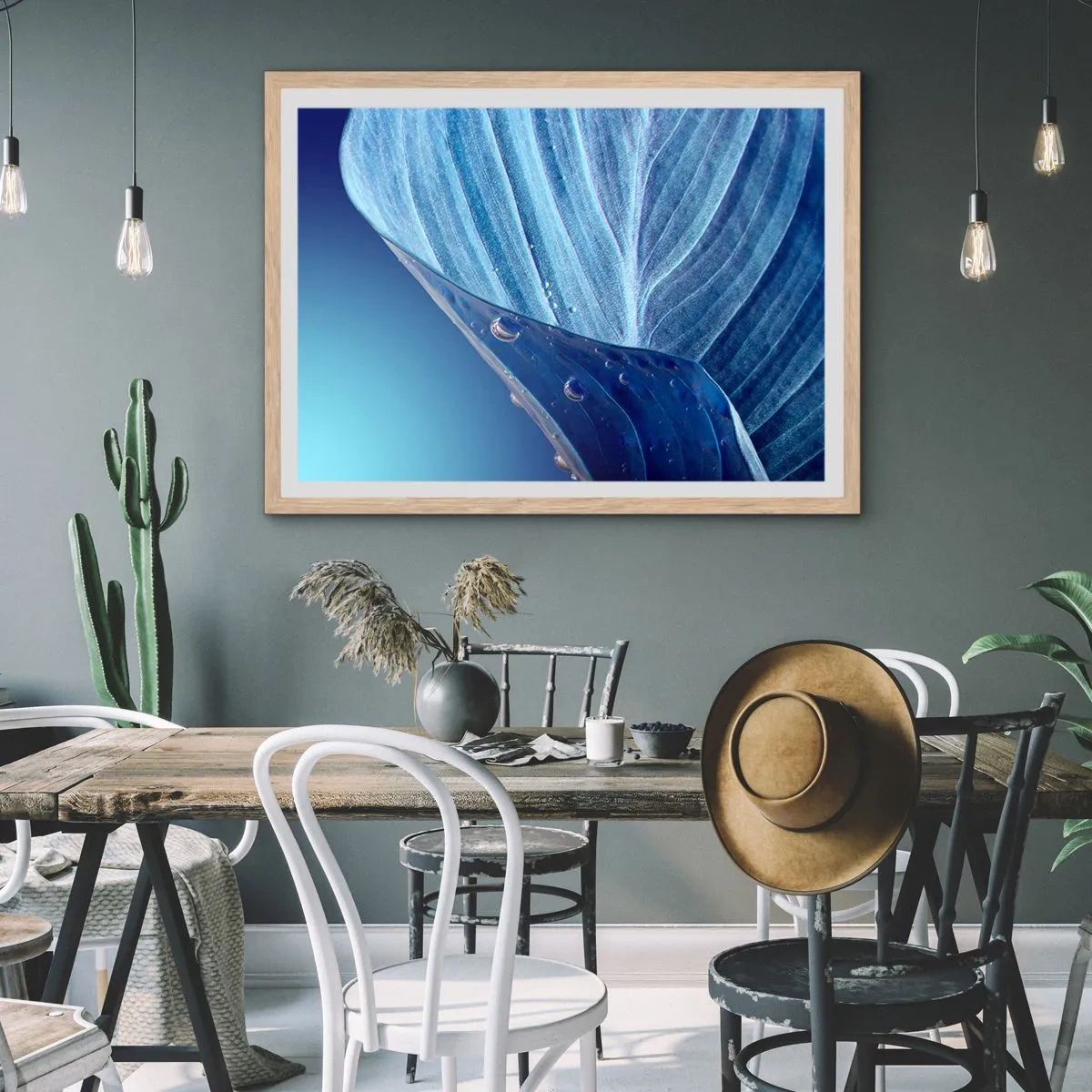 Plagát v ráme zo svetlého duba - Skryté kvapky modrej - 70x50 cm