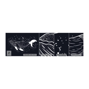 Vzorka samolepiacej fototapety Deluxe Sticker - V oceáne vesmíru - Abstrakcia, Veľryba, Čierna a biela - 100x30 cm