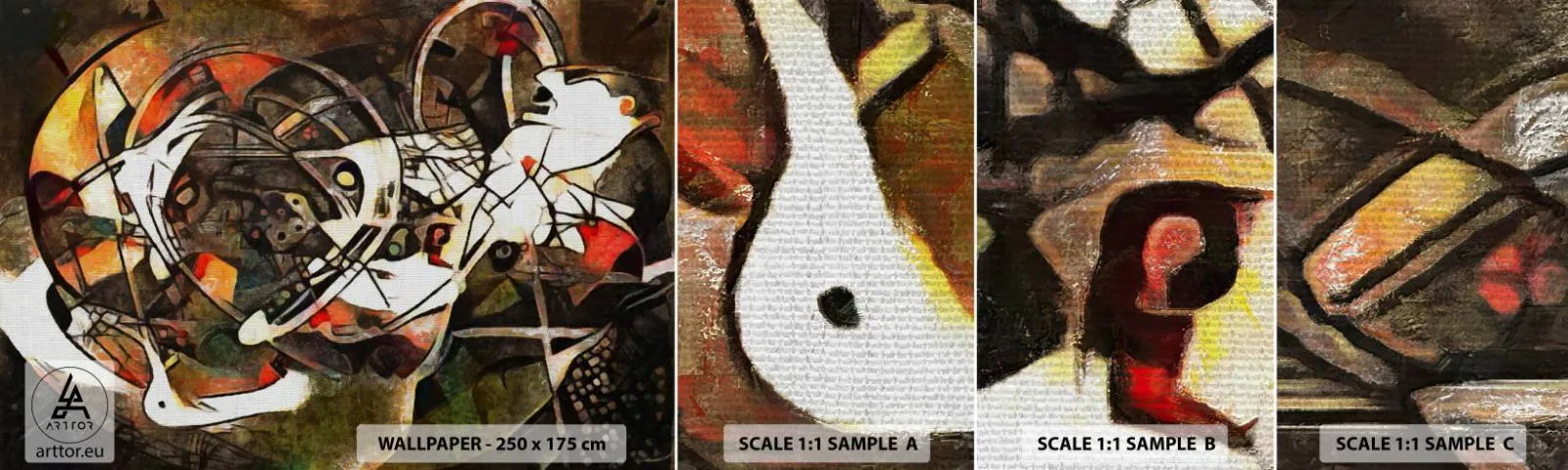 Vzorka samolepiacej fototapety Deluxe Sticker - Počuješ pohyb? - Abstrakcia, kubizmus, Kus - 100x30 cm