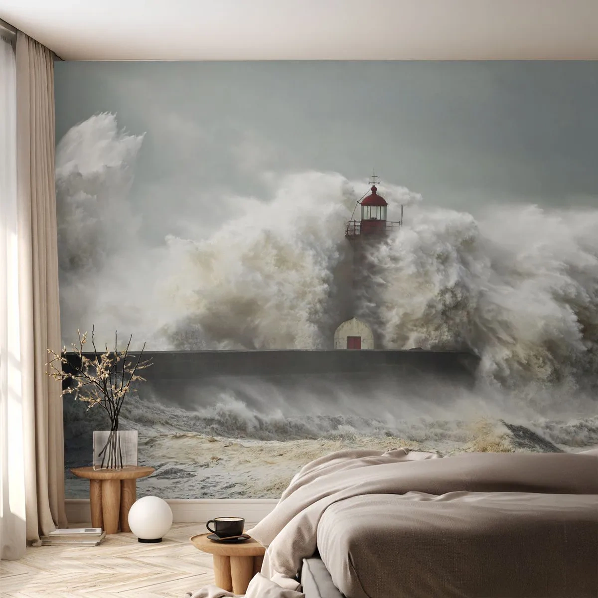 Fototapeta Premium Sand - Hnev oceánu - Krajina, Maják, Búrka - 100x70 cm