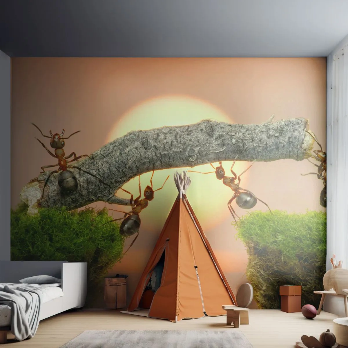 Samolepiaca Fototapeta Deluxe Sticker - Radostná, spoločná práca - Príroda, Mravce, Západ slnka - 250x175 cm