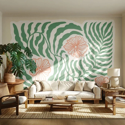 Fototapeta Premium Canvas - Rozkvitnuté v zeleni - Boho, Botanický, Kvety - 350x256 cm