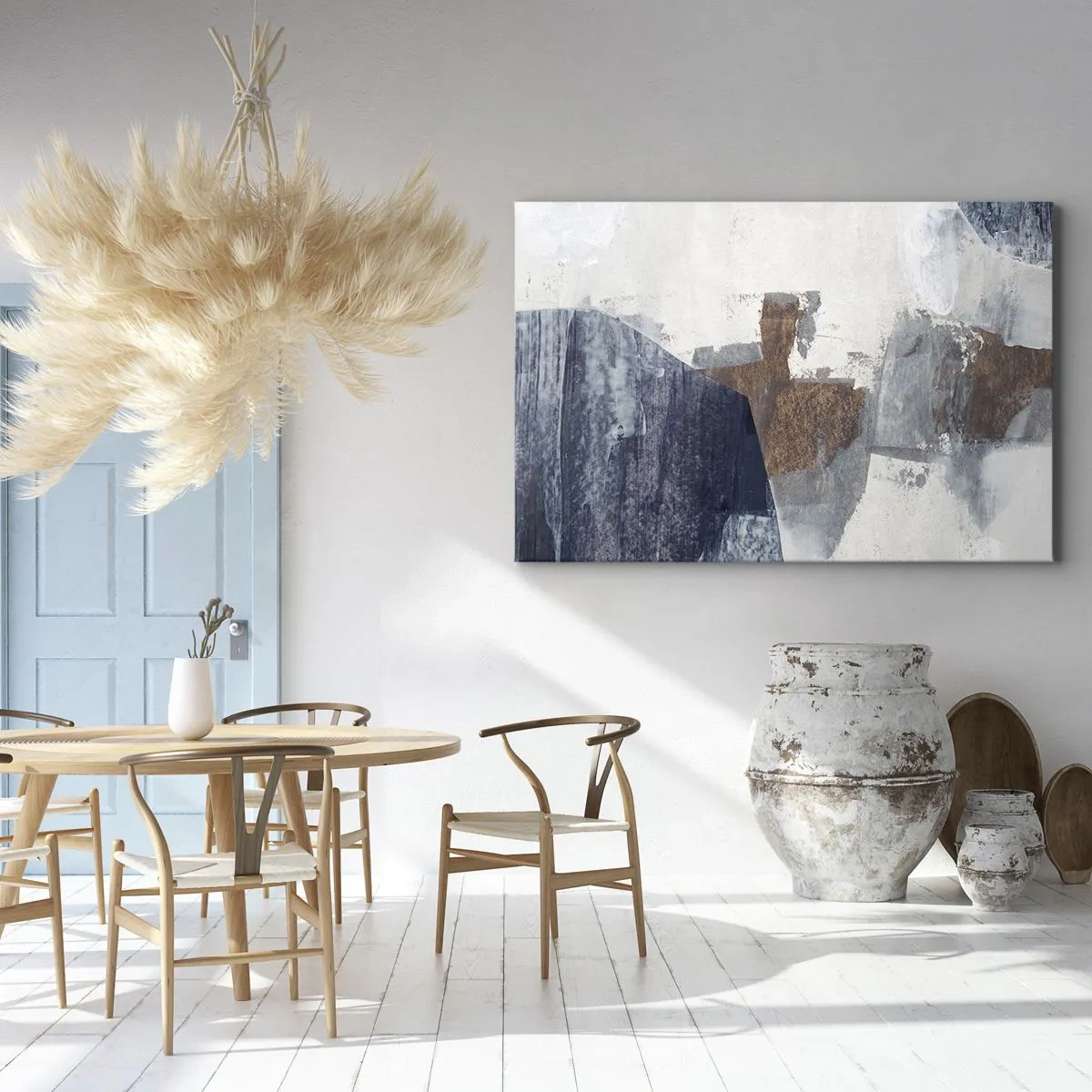 Obraz na plátne - Abstraktné tvary v odtieňoch modrej a hnedej - 70x50cm - Modro-hnedé tvary - Moderná nástenná dekorácia do obývacej izby a spálne ARTTOR