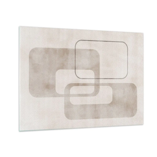 Obraz na skle - Minimalistické béžové obdĺžniky na svetlom pozadí - 70x50cm - Geometrická fúga - Moderná nástenná dekorácia do obývacej izby a spálne ARTTOR