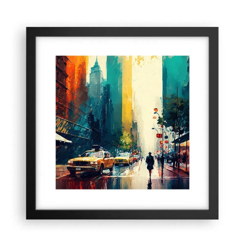 Plagát v čiernom ráme - New York – tu je aj dážď farebný - 30x30 cm