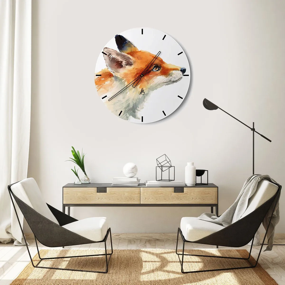 Nástenné hodiny - Akvarelová líška v intenzívnych farbách - 30x30cm - Opatrnosti nie je nikdy dosť - Moderná nástenná dekorácia do obývacej izby, kuchyne a spálne ARTTOR