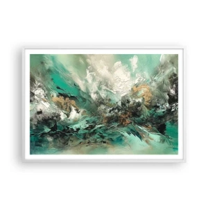 Plagát v bielom ráme - Smaragdovočierne vlnobitie - 100x70 cm