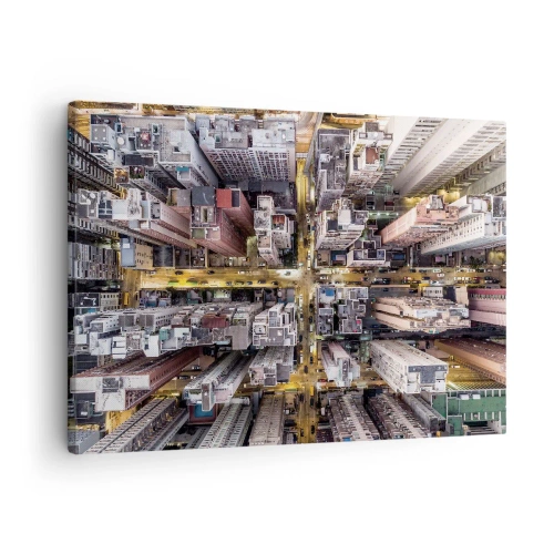 Obraz na plátne - Pohľad z vtáčej perspektívy na mesto plné mrakodrapov - 70x50cm - Pozdrav z Hongkongu - Moderná nástenná dekorácia do obývacej izby a spálne ARTTOR