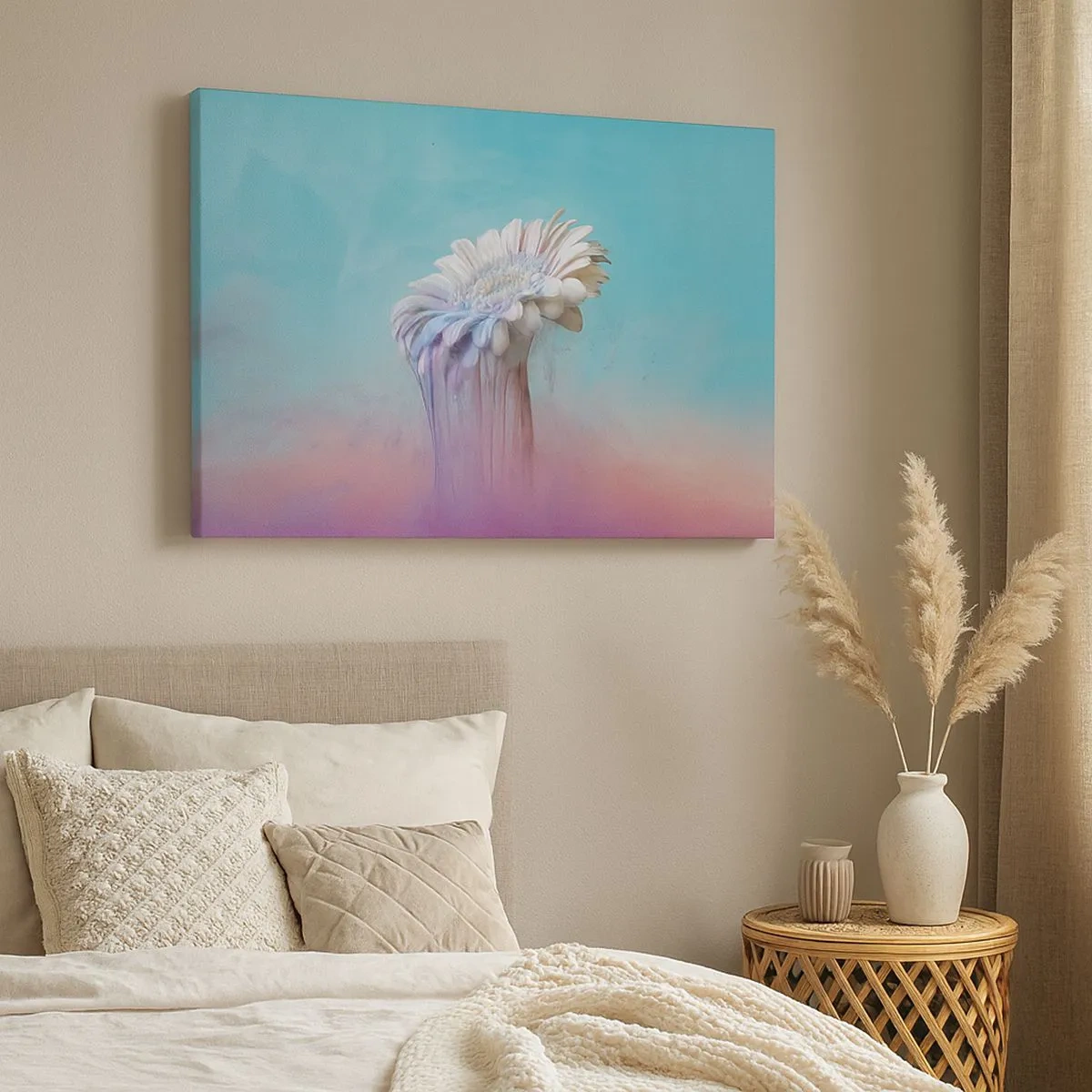 Obraz na plátne - Pastelová gerbera s efektom rozmazania - 70x50cm - Záhrobia kvetín - Moderná nástenná dekorácia do obývacej izby a spálne ARTTOR