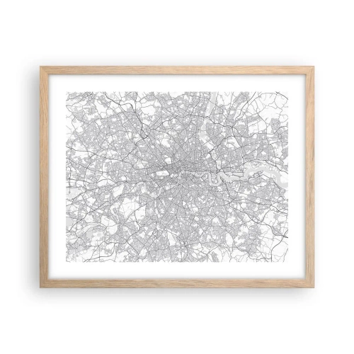 Plagát v ráme zo svetlého duba - Mapa londýnskeho labyrintu - 50x40 cm
