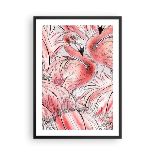 Plagát v čiernom ráme - Jemný vzor plameniakov v odtieňoch ružovej - 50x70cm - Vtáči corps de ballet - Moderná nástenná dekorácia do obývacej izby a spálne ARTTOR