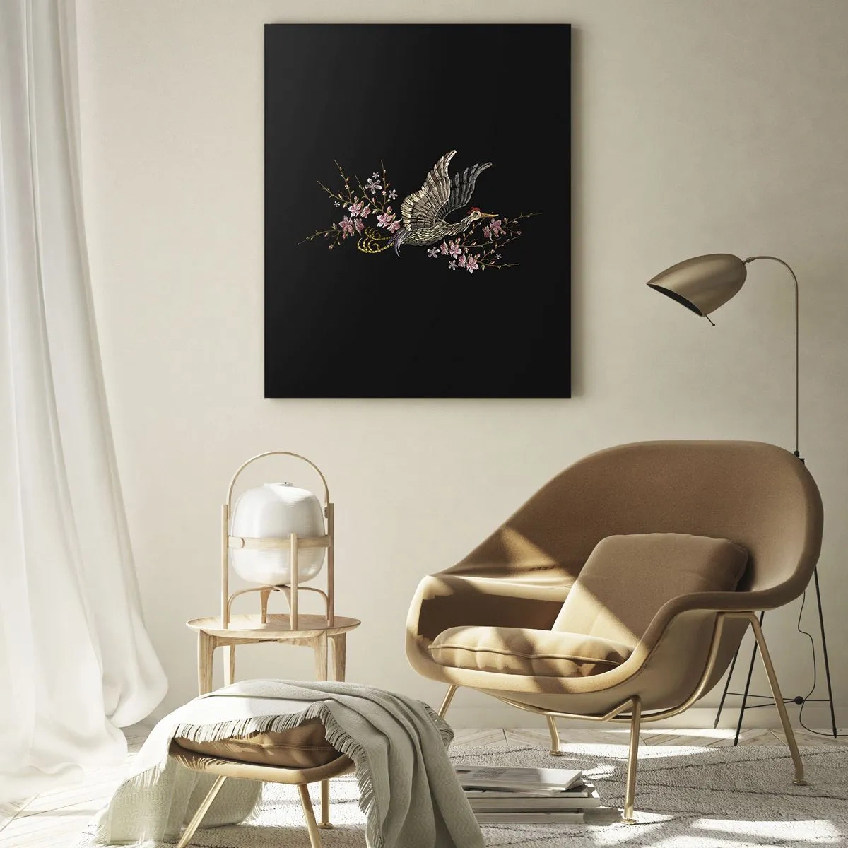 Obraz na skle - Exotický vyšívaný vták - 50x70 cm