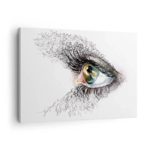 Obraz na plátne - Umelecké oko so žltozelenou dúhovkou a prepracovanými detailmi. - 70x50cm - Pozri sa priamo do duše - Moderná nástenná dekorácia do obývacej izby a spálne ARTTOR