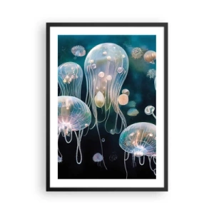 Plagát v čiernom ráme - Nenápadné medúzy plávajúce v mori - 50x70cm - Podvodný ples - Moderná nástenná dekorácia do obývacej izby a spálne ARTTOR