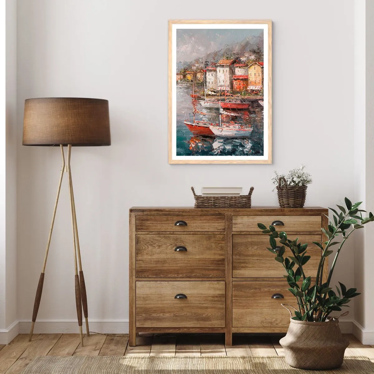 Plagát v ráme zo svetlého duba - Romantický prístav - 70x100 cm