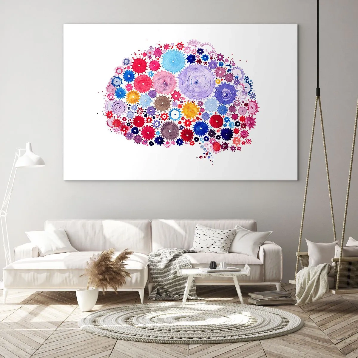 Obraz na skle - Farebná ilustrácia mozgu zloženého z geometrických tvarov. - 70x50cm - Najdokonalejšia mašinéria prírody - Moderná nástenná dekorácia do obývacej izby a spálne ARTTOR