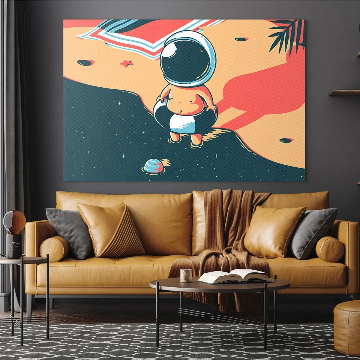 Obraz na skle - Postava astronauta na pláži s kozmickou krajinou - 70x50cm - Z iného pohľadu - Moderná nástenná dekorácia do obývacej izby a spálne ARTTOR