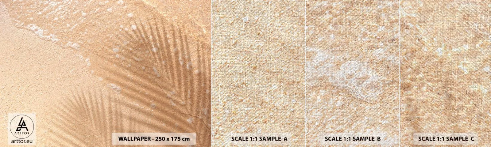 Vzorka fototapety Premium Canvas - Tieň horúceho leta - Abstrakcia, Piesok Na Pláži, Listy - 100x30 cm